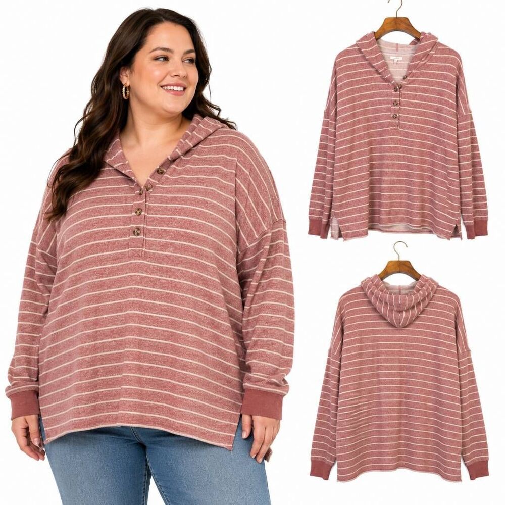 Maurices Size 2x Mauve Striped Oversized Hooded Pullover